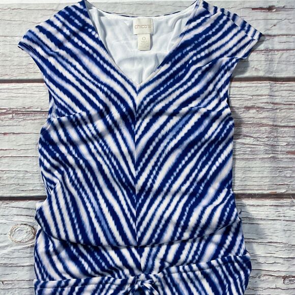 Chicos Womens Dress size Small Blue White Maxi Slit Pullover Sleeveless Stretch - Picture 4 of 11